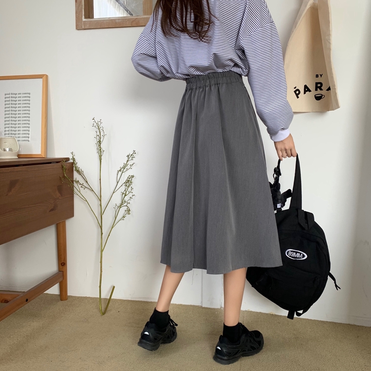 SUXI Chân váy dài lưng cao phong cách retro