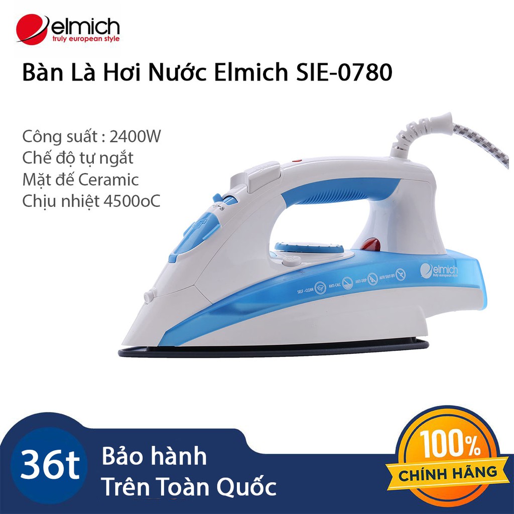 Bàn là hơi nước Elmich CH Séc Châu Âu SIE-0780 công suất 2400W hàng chính hãng, bảo hành 36 tháng