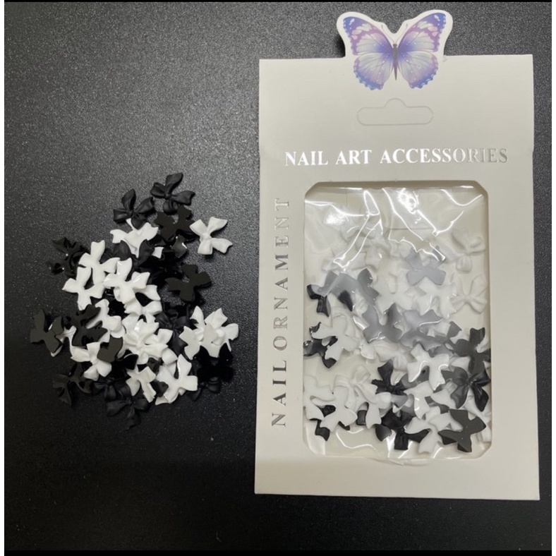 Set nơ nail đen trắng -Nơ Dài