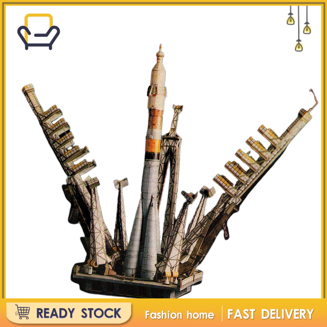 【Fashion home】1:80 Scale Russian Soyuz Carrier Rocket and Launch Pad to Build 3D Model Kit