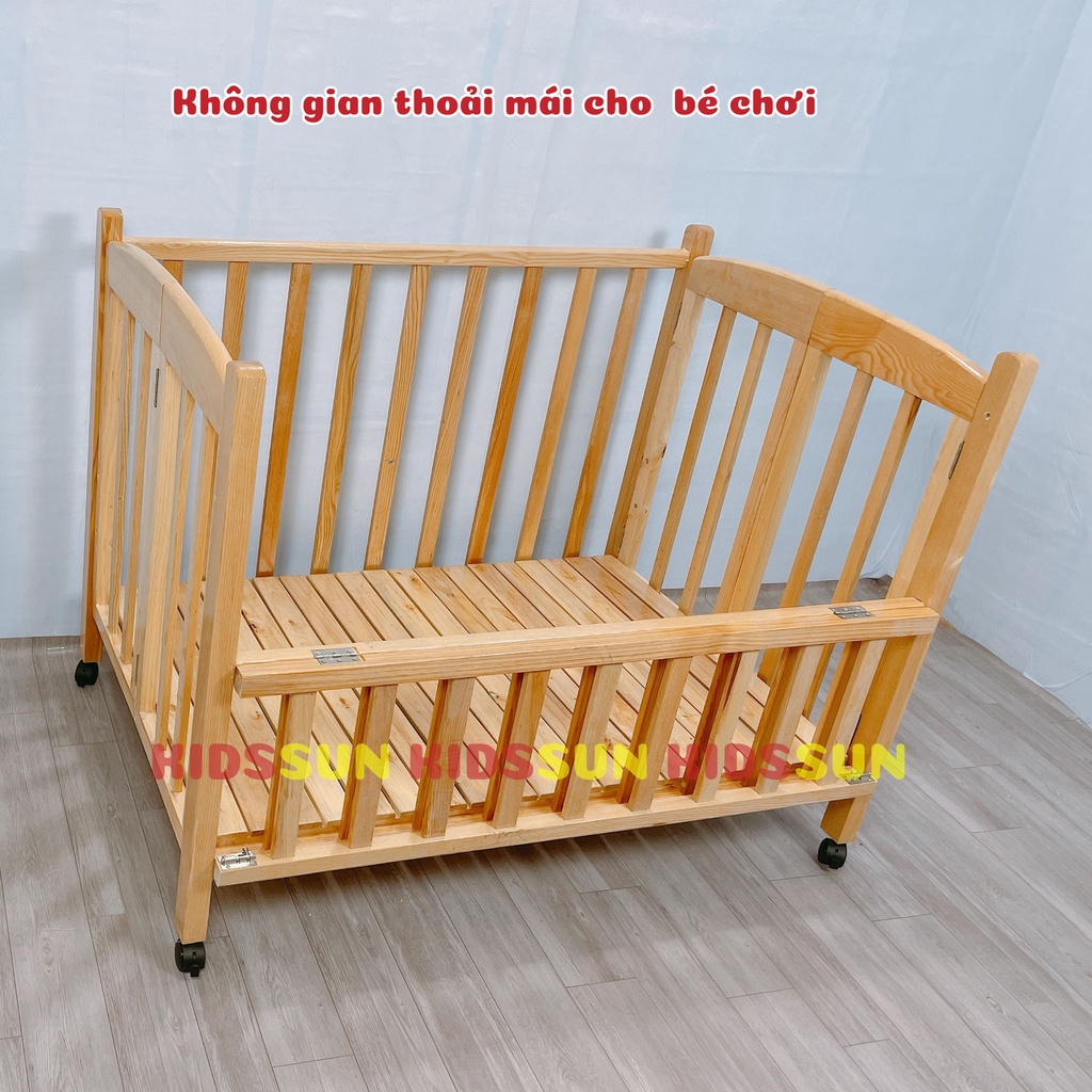 Nôi Cũi Gỗ Quế  KIDSSUN Cho Bé Chất Liệu Gỗ Quế Cao Cấp Có 3 Nấc Giát Bảo Hành 24 Tháng Hàng Xuất Khẩu Tặng BX