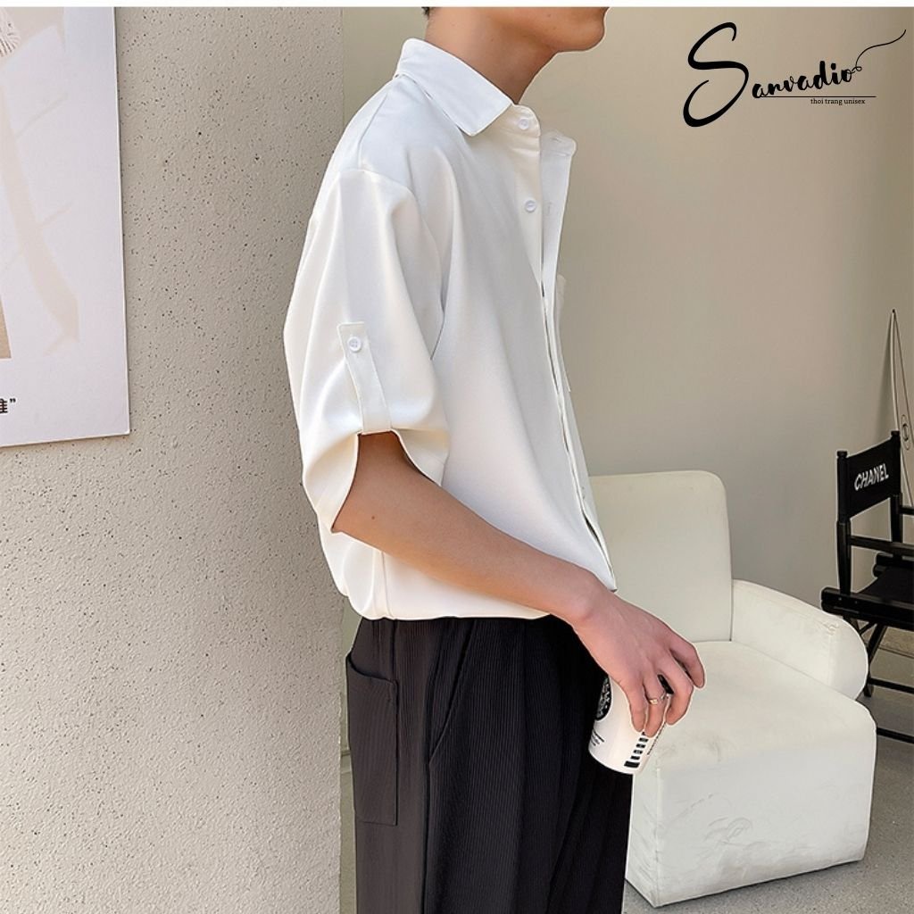 Áo Sơ Mi Nam Sanvadio Áo Sơ Mi Tay Lỡ Phong Cách Hàn Quốc Thanh Lịch Và Sang Trọng hot Trend Hàn Quốc 2022 ASM49
