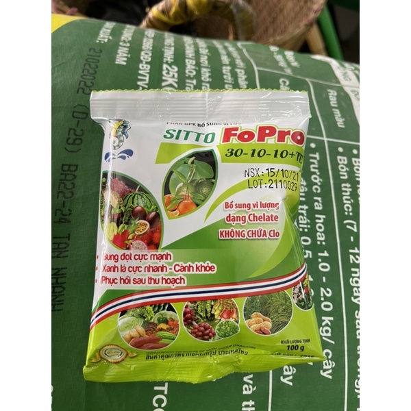 NPK SITTO FOPRO 30-10-10: (100g) BUNG ĐỌT CỰC MẠNH, XANH LÁ CỰC NHANH, THÂN CÀNH KHỎE