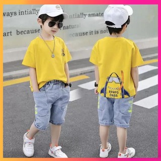 Bộ quần Jean mềm áo cotton cá mập Bé trai từ 9-21kg