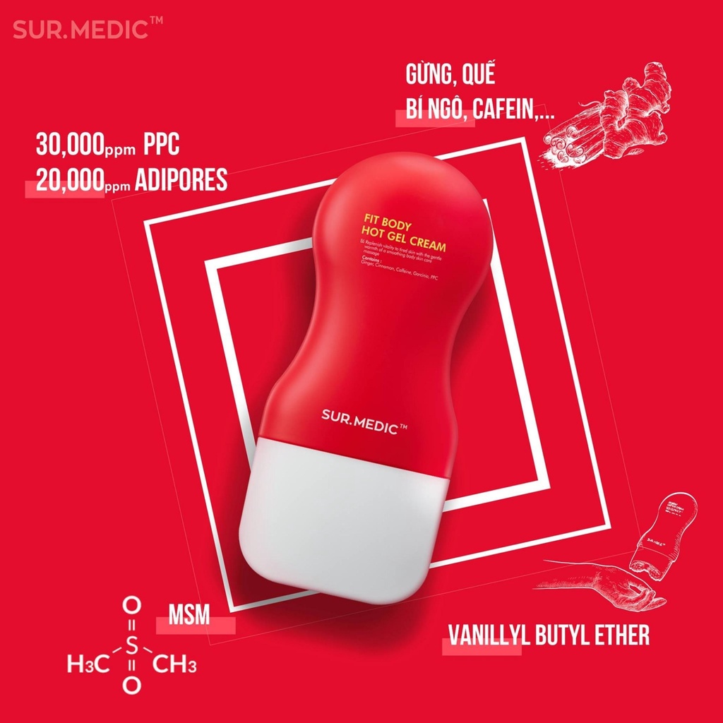 Thanh Lăn Massage Sur Medic Body Fit Body Hot Gel Cream Tan Mỡ Săn Cơ
