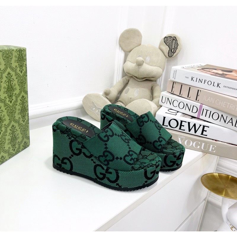 Dép Xuồng GC nữ cao 10-12p  nâu - xanh  form to