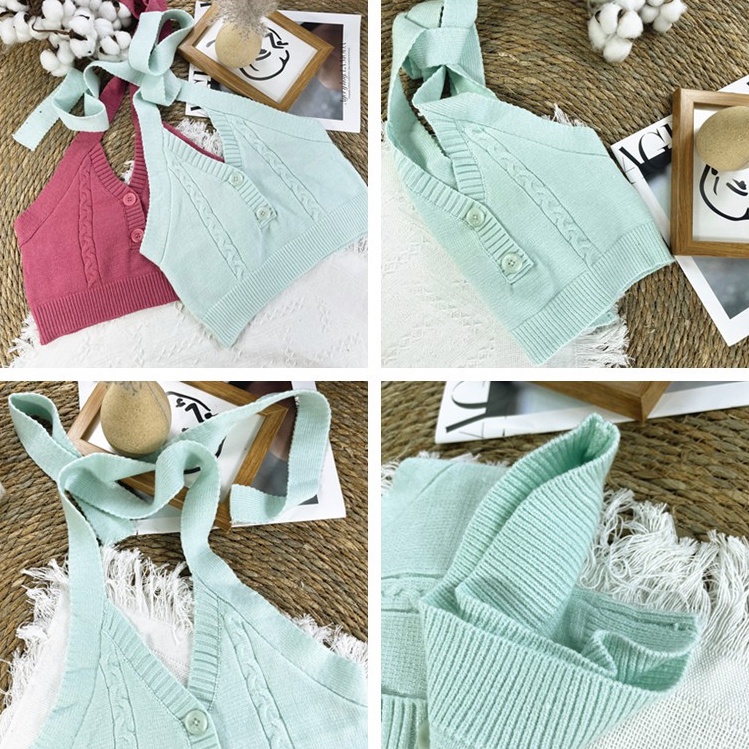 Xiaozhainv Áo Dệt Kim Không Tay Phong Cách Hàn Quốc 5 Màu Lựa Chọn Cho Nữ