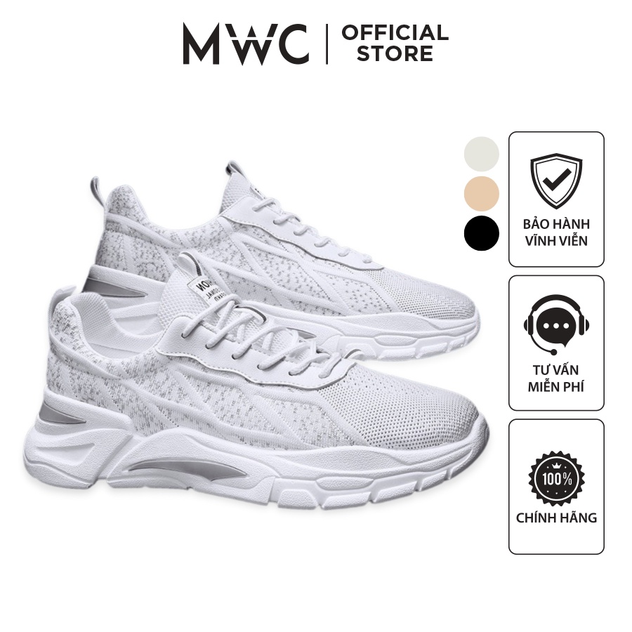 Giày MWC 5363 - Giày Thể Thao Nam, Sneaker Vải Đế Êm Màu Đen Trắng Kem Nam Tính