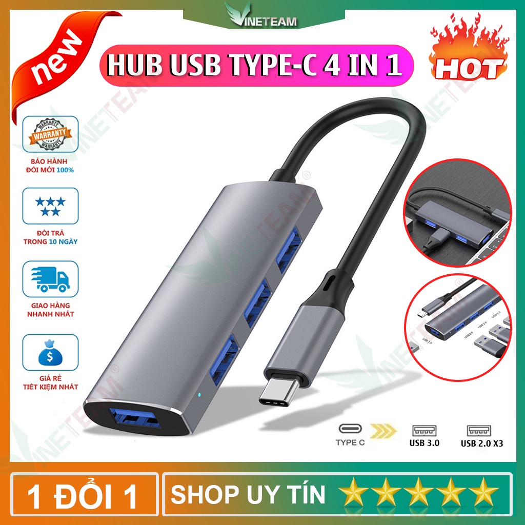 Cáp chuyển đổi usb type c sang hub usb 3.0 4 cổng - HUB USB Type c to 4 Port USB - Hàng Chính Hãng -4670