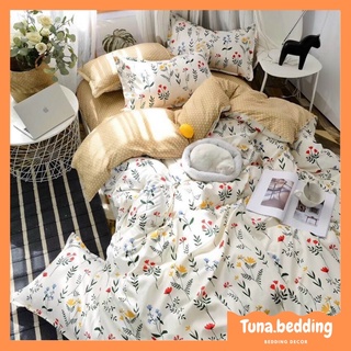 Bộ Chăn Ga Gối Hoa Nhí Chấm Bi Chất Liệu Poly Cao Cấp