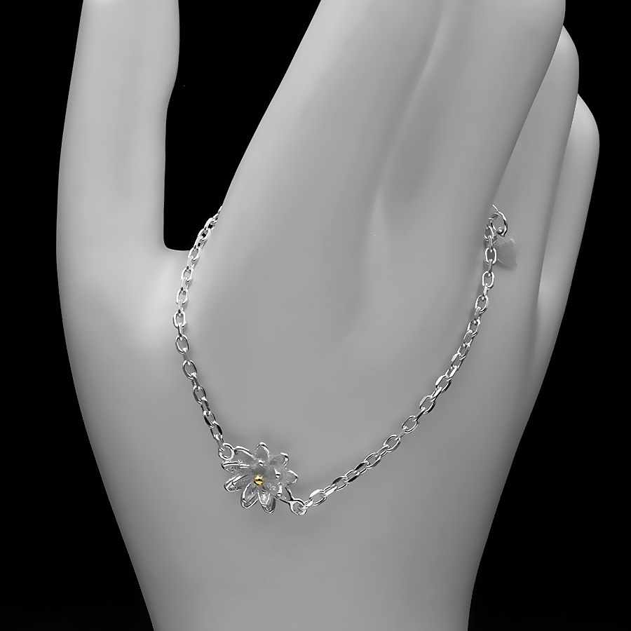 Vòng tay nữ BẠC HIỂU MINH LTU352 dây xích họa tiết hoa sen 