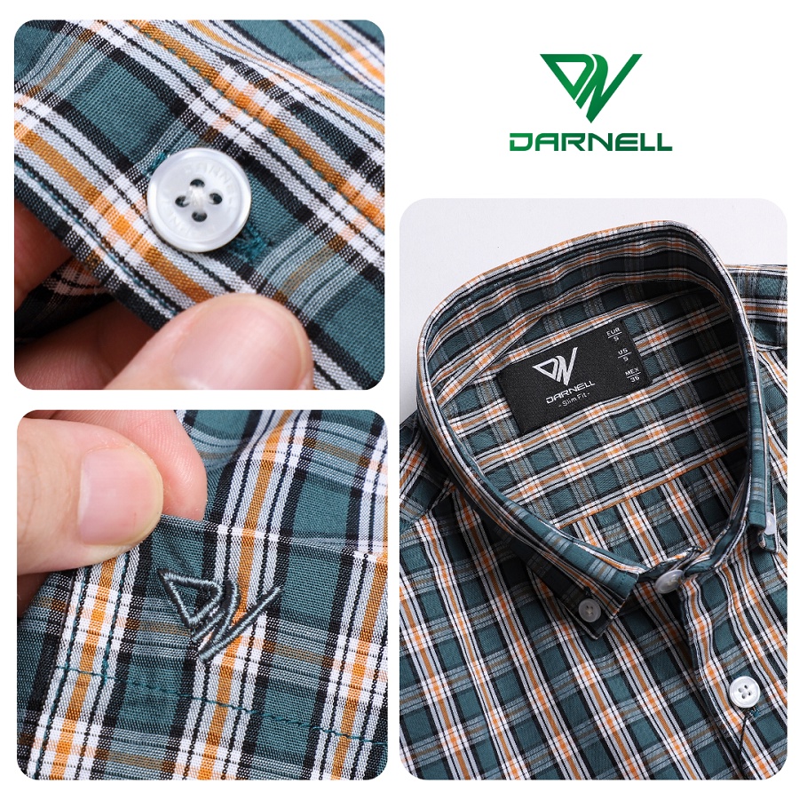 Áo sơ mi nam ngắn tay kẻ caro DARNELL phom slimfit vải cotton cao cấp ít nhăn, thấm hút mồ hôi mềm mịn bền đẹp DN0041
