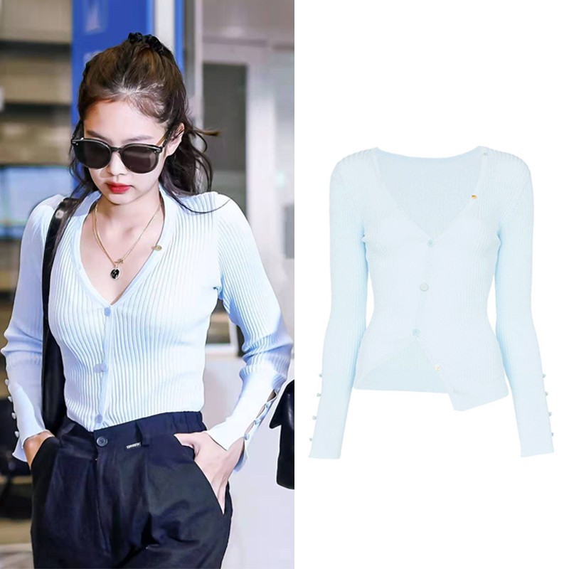 Áo len mỏng xanh Jennie