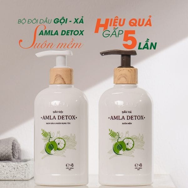 Dầu gội và dầu xả AMLA DETOX ngăn rụng tóc, sạch gàu hết ngứa cho mái tóc suôn mềm Lacocosmetics.vn