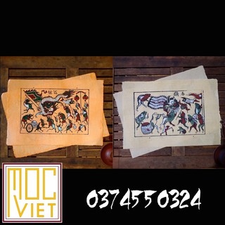 Cặp tranh đông hồ - Chuột rước rồng, cóc múa lân