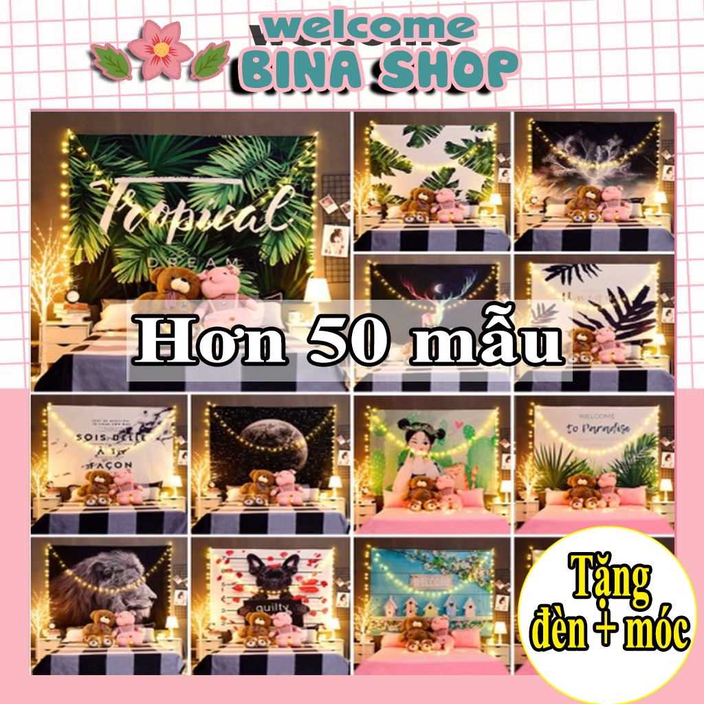 [Tặng đèn + móc treo] Vải treo tường Decor phòng hot nhất (1m5 x 1m3, móc treo) - BinaShop