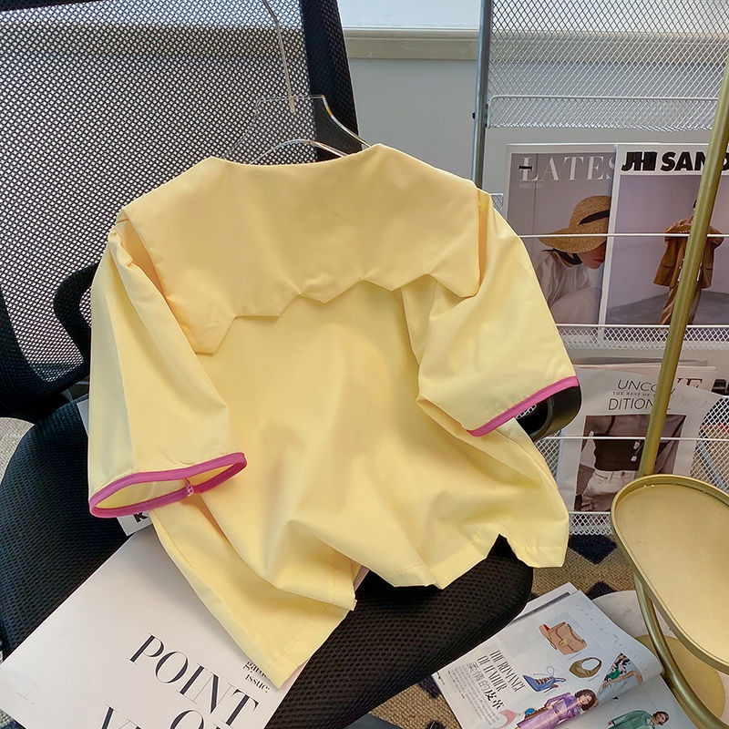 Áo Sơ Mi Tay Ngắn Phồng Ngắn Cổ Búp Bê Đính Nơ Kiểu Nhật Bản Dễ Thương Cho Nữ