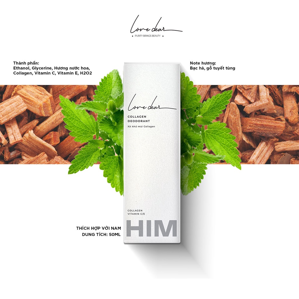 Xịt Thơm Khử Mùi HIM Hương Nước Hoa Body Mist LoveDear Thơm Lâu Unisex - Có Collagen Và Vitamin C E với Nhiều Mùi 50ml
