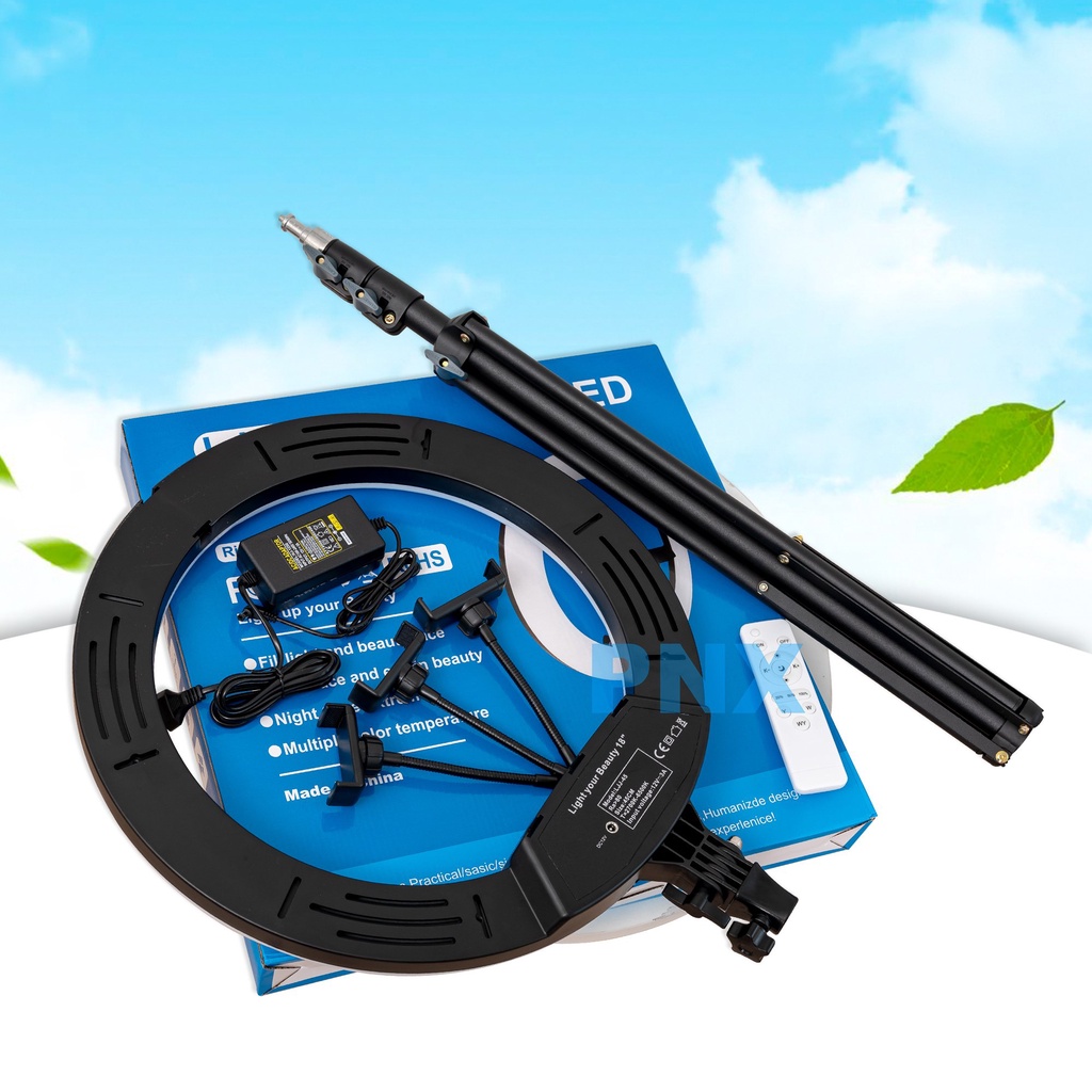 Đèn Livestream 45cm - Bộ Chụp Ảnh và Quay Video Đa Nhiệm, Ánh Sáng 3 Chế Độ Màu, Kèm Gậy 2m1 và Điều Khiển - Rabbi VN