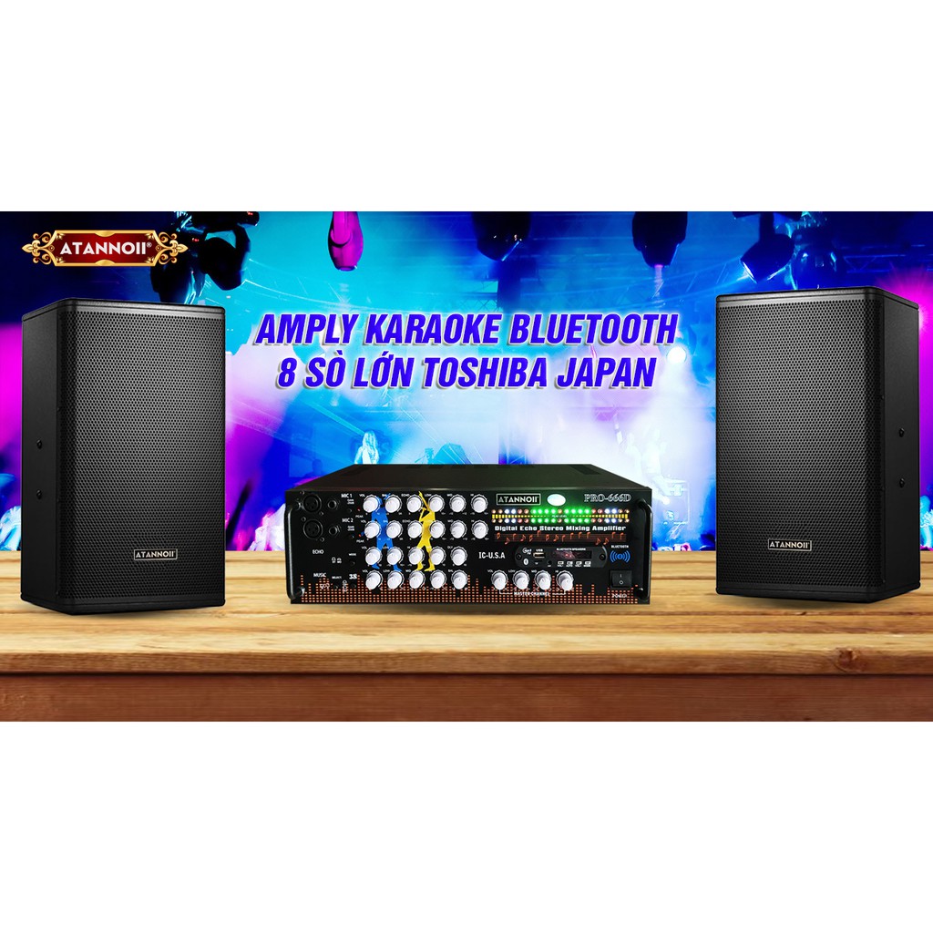 Đèn nháy cực đẹp - Ampli Bluetooth karaoke, Amply nghe nhạc gia đình ATANNOII PRO- 666 D kết nối Bluetooth Usb Thẻ nhớ