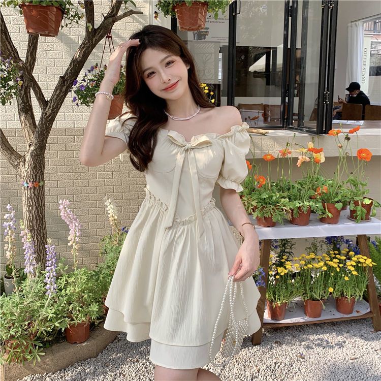 🎀váy babydoll Đầm Dáng Chữ A Cổ Vuông Tay Phồng Cột Dây Eo Thời Trang Xuân Hè Phong Cách Mới Cho Nữ