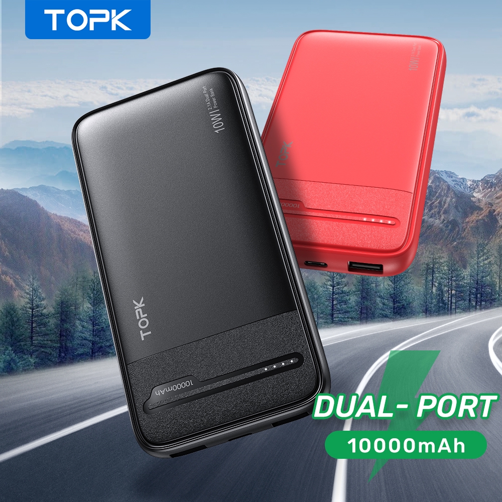 Pin Sạc Dự Phòng 10000mAh TOPK I1016 Có Màn Hình LED Hai Cổng USB