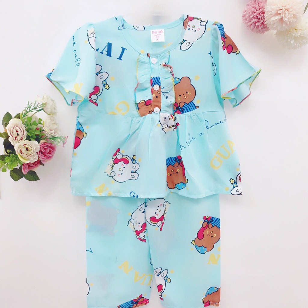 Bộ Tole lanh bé gái ❄️siêu mát cho mùa hè❄️Tay ngắn quần dài👚size 8-14kg