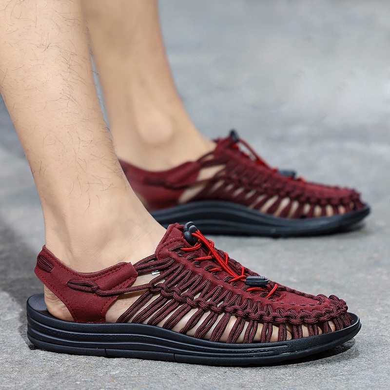 Giày sandal dệt tay chống trượt thoáng khí phong cách đi biển mùa hè cho nam và nữ