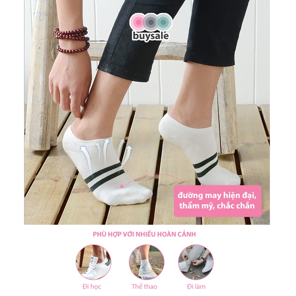 Vớ cổ ngắn nam nữ, chất liệu cotton thoáng khí, phong cách năng động, họa tiết sọc ngang bàn chân - buysale - BSPK216