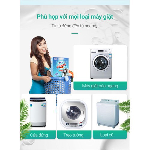 [Freeship 99k] Hộp 12 Viên Khử Sạch Lồng Máy Giặt, Khử Cặn Bình, Vệ Sinh Bể Tấm Máy Giặt