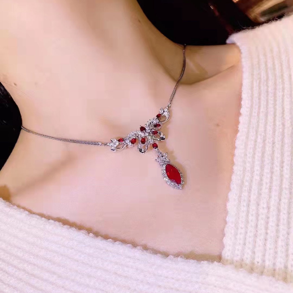 Mới Vòng cổ Mặt Hoa Đính Đá Ruby Sang Trọng Cho Nữ-JHS2-P