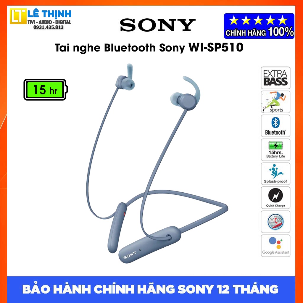Tai Nghe Thể Thao Bluetooth Chống Nước Sony WI-SP510 (Xanh dương) | Hãng phân phối | Bảo hành 12 tháng toàn quốc
