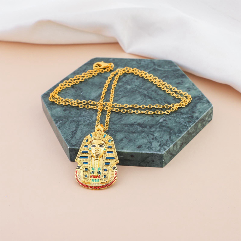 Vòng cổ Mặt Hình Pharaoh Ai Cập Đính Đá Zircon Nhiều Màu Sắc Lấp Lánh Cho Nam