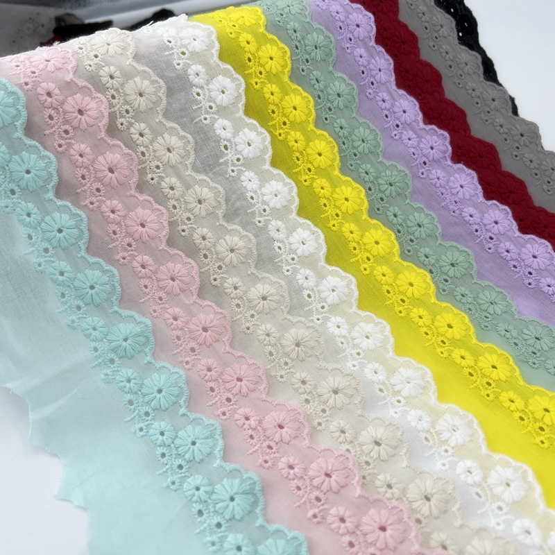 Dải Dây Ren Cotton 5.5cm Thêu Hoa Hồng Màu Sắc Đa Dạng Trang Trí Thủ Công 1 Yard  trang trí ren