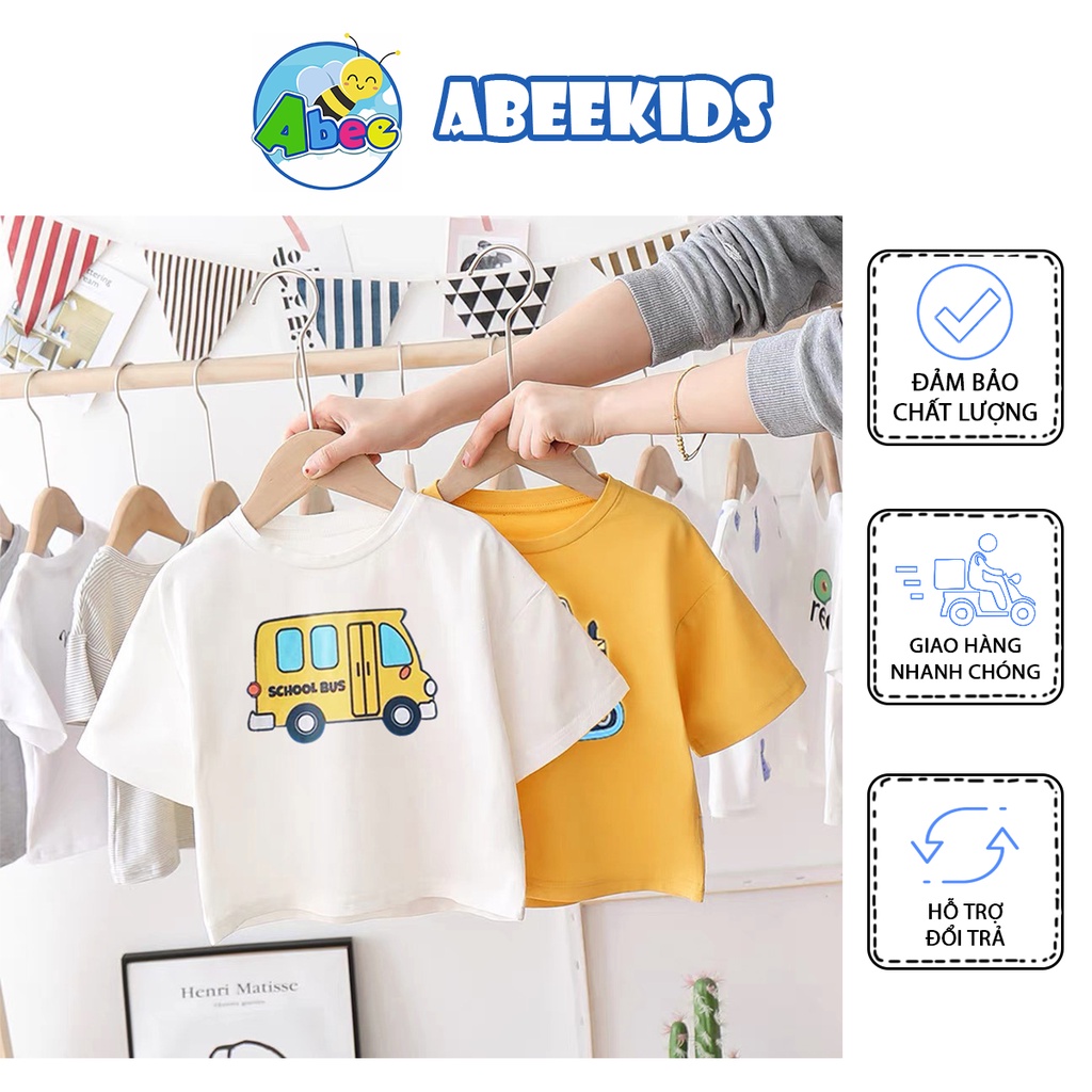 Áo Phông Bé Trai Bé Gái Hàn Quốc Xuất Dư, Áo Thun Trẻ Em Hình Oto Chất Cotton Từ 1-4 tuổi AbeeStore Size 8-20kg AC3