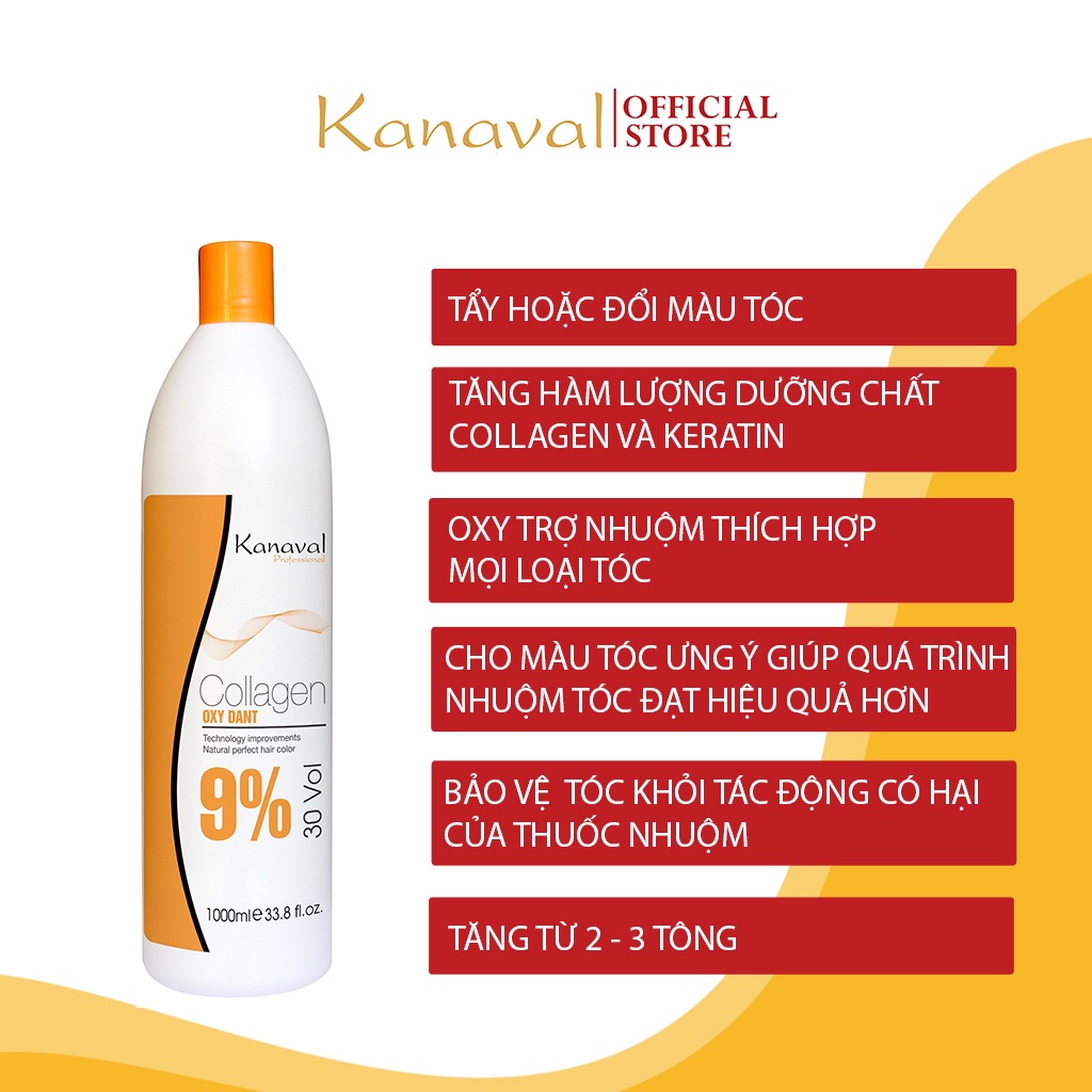 Oxy nhuộm tóc, trợ nhuộm tóc Kanaval professional chính hãng 1000ml giúp tẩy hoặc đổi màu tóc - Kanaval Official Store