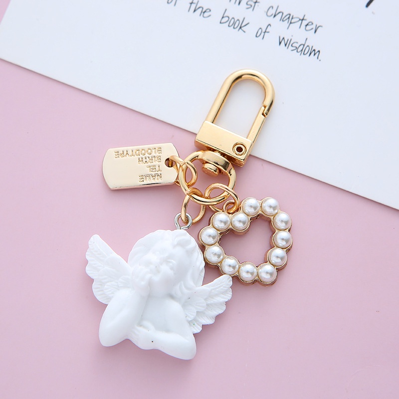 Retro baroque fairy keychain ngọc trai tình yêu mặt dây chuyền tai nghe chìa khóa mặt dây chuyền túi