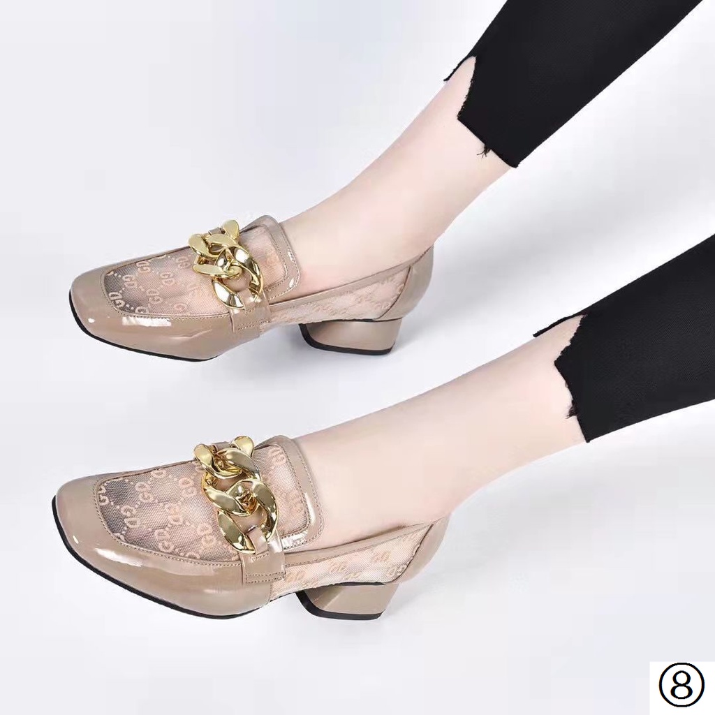 Giày Cao Gót Da Thật Mũi Vuông Phối Lưới Thời Trang Anh Quốc 2022 Cho Nữ