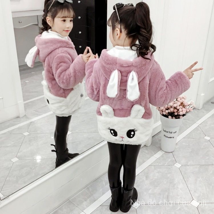 Girl With Winter Velvet Sweater Baby Girl Style Winter Clothes Rabbit Ears Sweater Coat