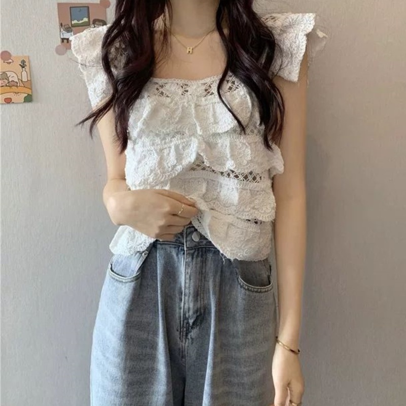 Áo Ren Cổ Vuông Hở Xương Quai Xanh Ôm Sát Quyến Rũ Thời Trang Hè Phong Cách Mới Cho Nữ