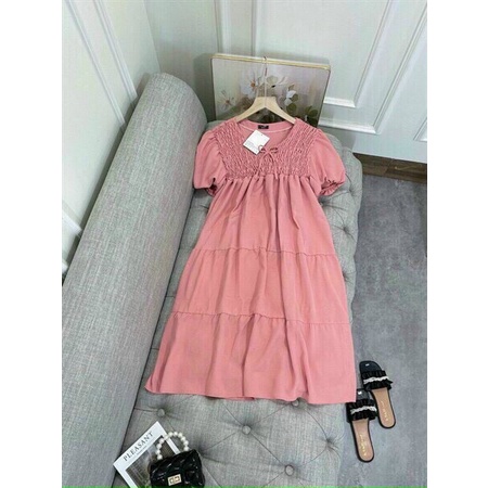 [ Miễn Phí Ship 2022 ] Đầm kate dáng rộng tay phồng, đầm dáng chữ A form rộng