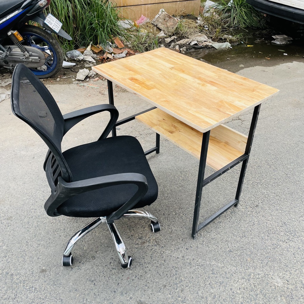 Bàn làm việc kệ lửng 50x80x75cm mặt gỗ cao su chống thấp nước, gỗ dày 18li phủ bóng. không kèm ghế.
