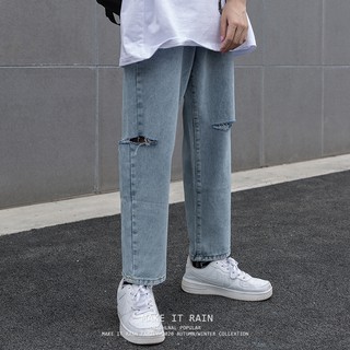 Quần Jean Baggy Ống Rộng, Rách Gối Nam, Nữ Màu Xanh, Không phai màu PD CLOTHES - LC1
