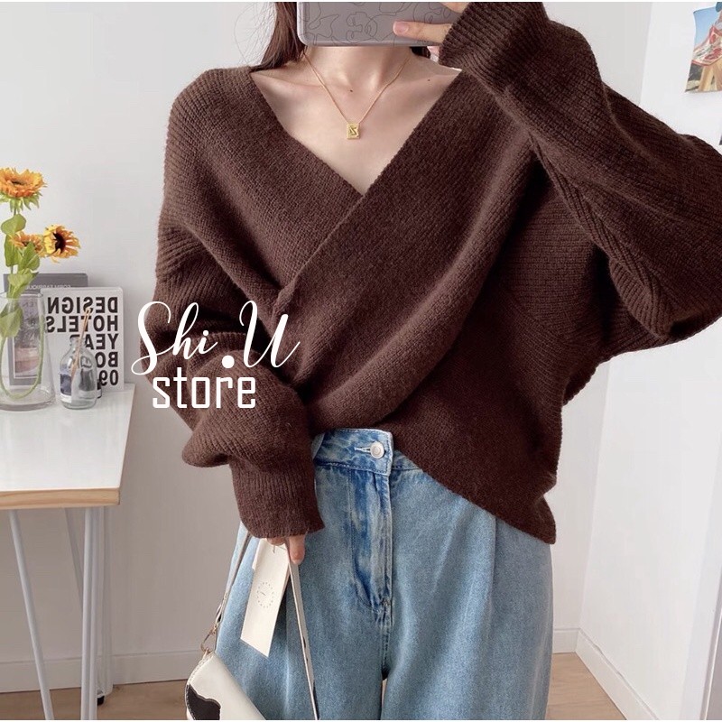 Áo Len Nữ Dài Tay Cổ V Vạt Chéo Sang Chảnh Chất Len Dày Dặn Ulzzang | BigBuy360 - bigbuy360.vn