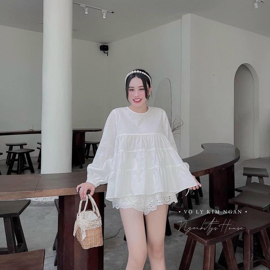 SET ÁO BABYDOLL TAY DÀI & QUẦN SHORT REN (KÈM VIDEO CẬN CHẤT VẢI)