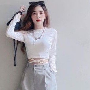 Áo croptop tay dài dây chéo bụng siêu xinh🥰
