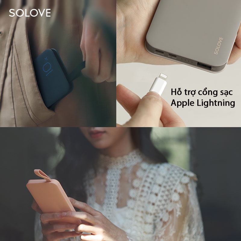 [ Sạc Nhanh 3 Trong 1  ] Sạc Dự Phòng 10000Mah SOLOVE X8 - Thiết Kế 3 Cổng Sạc USB-A, Type C &amp; Lightning Tiện Lợi