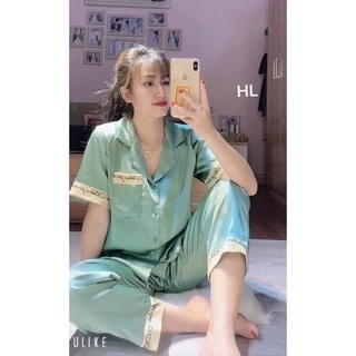 Pyjama Lụa Viền Chữ Kí Tay Ngắn