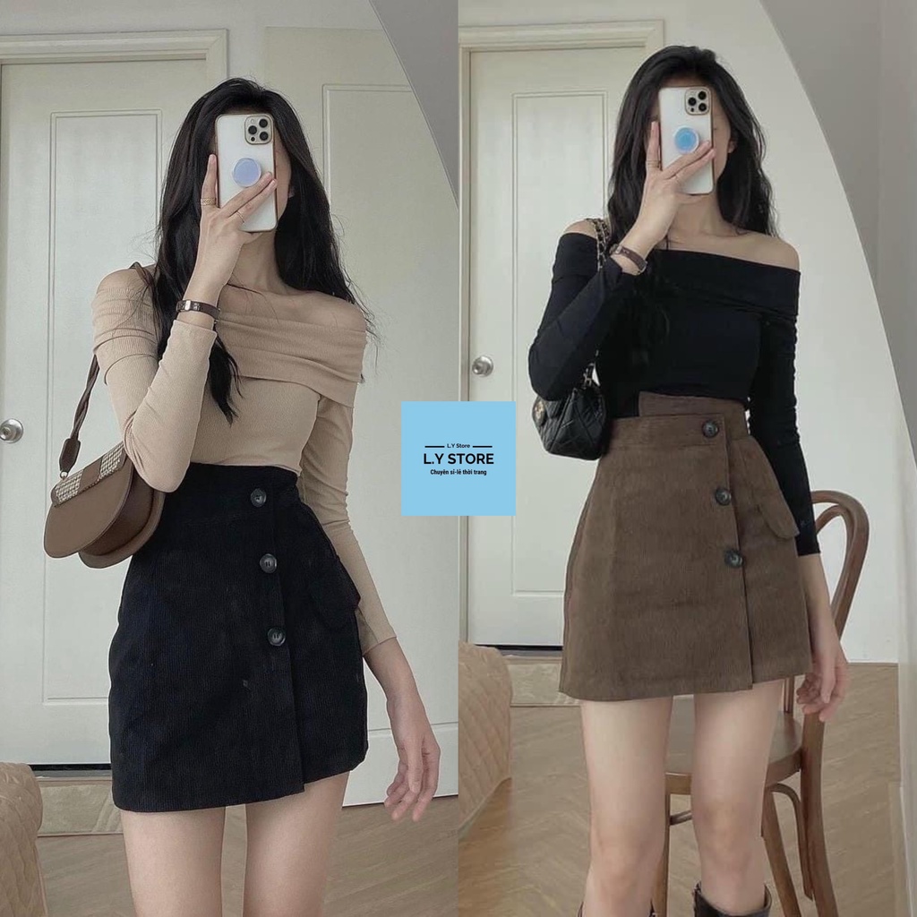 (Ảnh thật) CHÂN VÁY NHUNG VẠT CHÉO 3 CÚC L.Y STORE nữ
