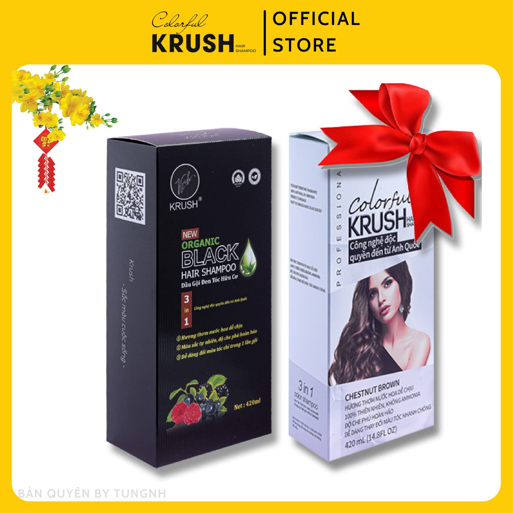 Dầu Gội Đầu Phủ Bạc Đen Tóc Krush ( Màu Đen) và (Màu Hạt Dẻ) Dung Tích 420ml